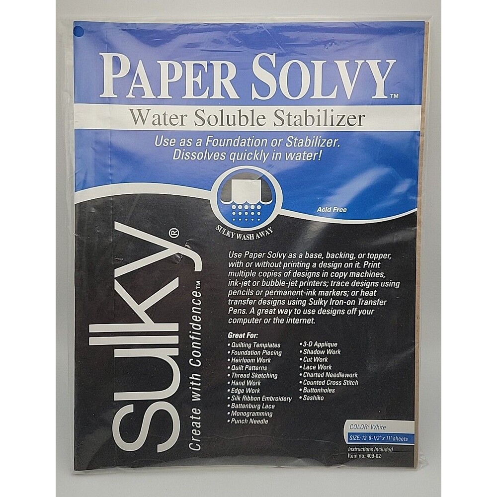 Sulky 409-02 Paper Solvy Water Soluble Fabric Stabilizer, Original Version Sz 12